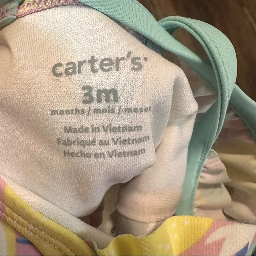 Carters 1-piece baby girl 3 mo swim suit lemon flowers ruffle